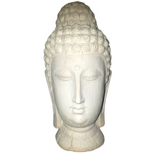 Whitewashed Wood Buddha Head Statue